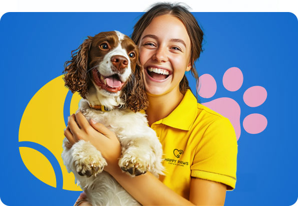 Staff with a happy dog