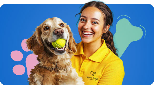 Staff and a Golden Retriever with a tennis ball