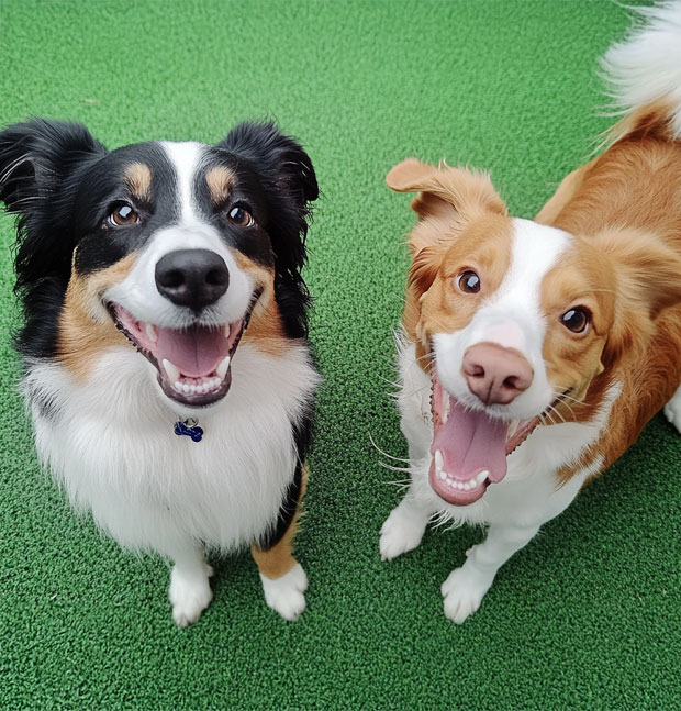 Two happy dogs in daycare